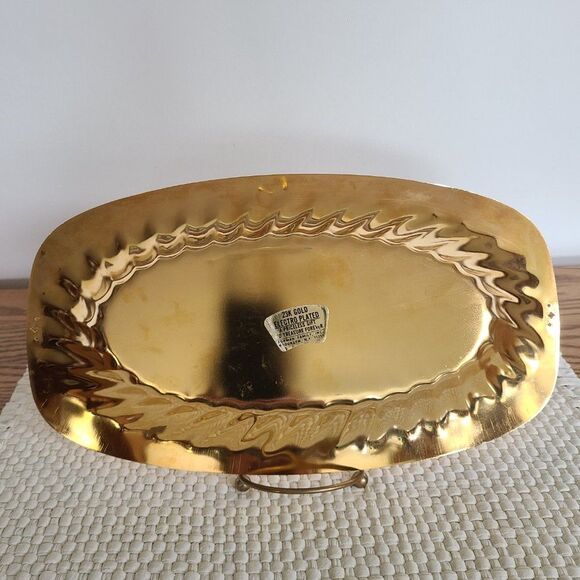 Vintage Forman Metal Gold Tone Serving Tray Platter 23K Gold Electro Plated - Picture 10 of 15